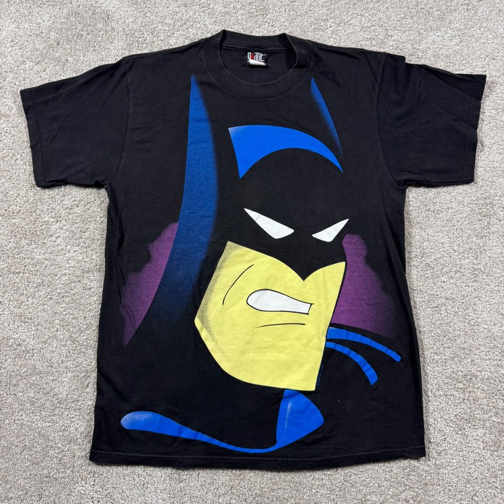 Vintage 1993 Batman Animated Series Big Face Shirt Giant Black Mens L DC Comics